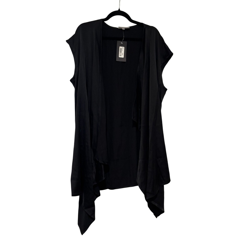 Bryn Walker sz XL black silk short sleeve open front lagenlook kimono O new